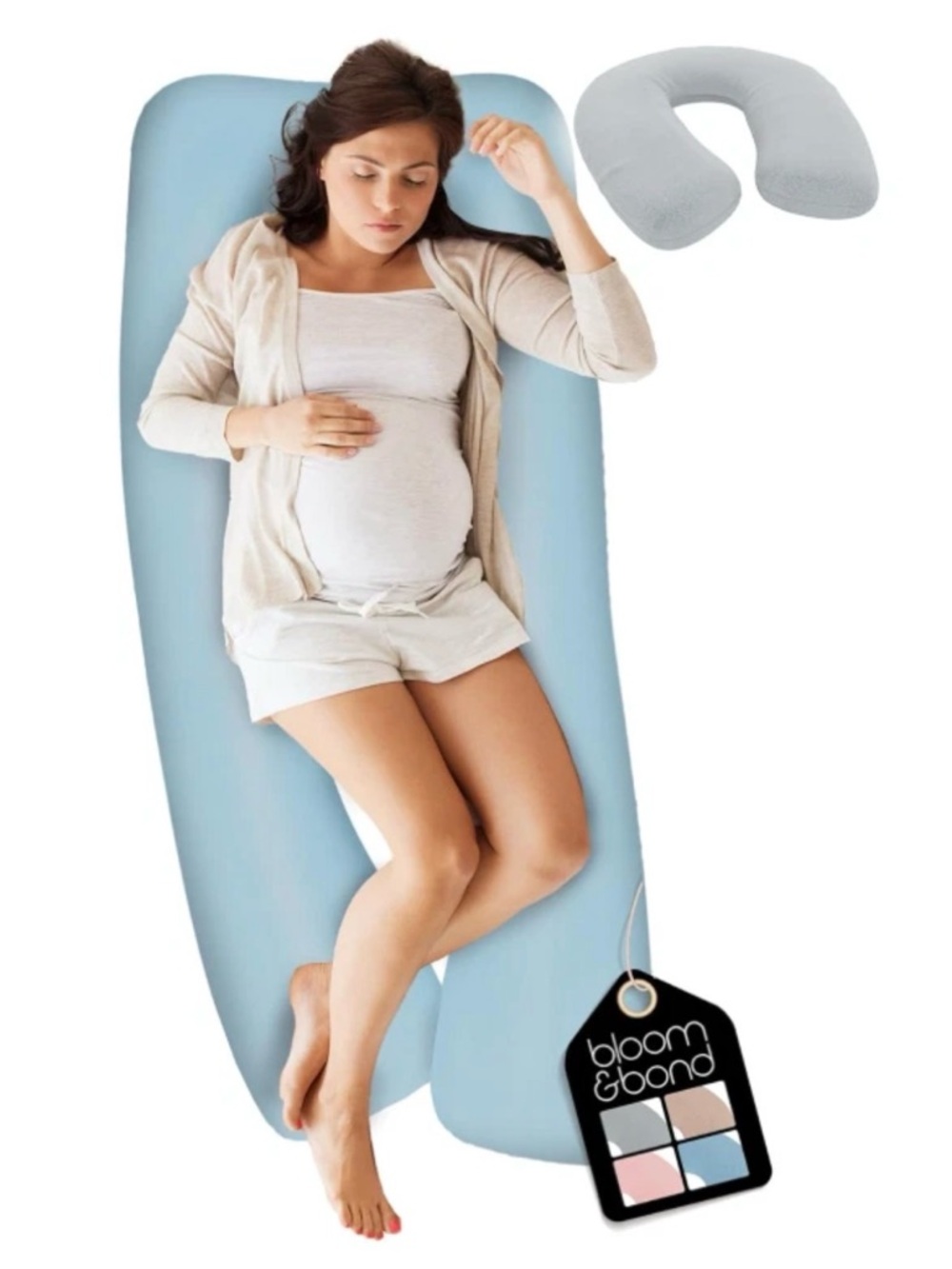Bloom & Bond Maternity‎ Pillow U-Shape Full Body Support Gray with Travel Pillow